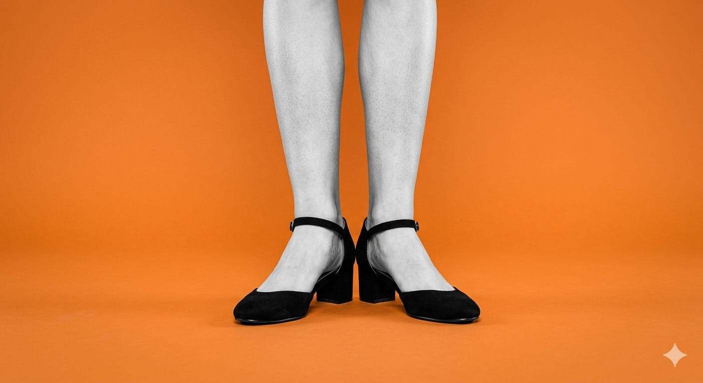 Gambe e piedi di donna su sfondo arancione